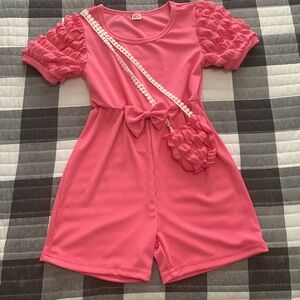 Pink Kids Romper with Bow and Bag